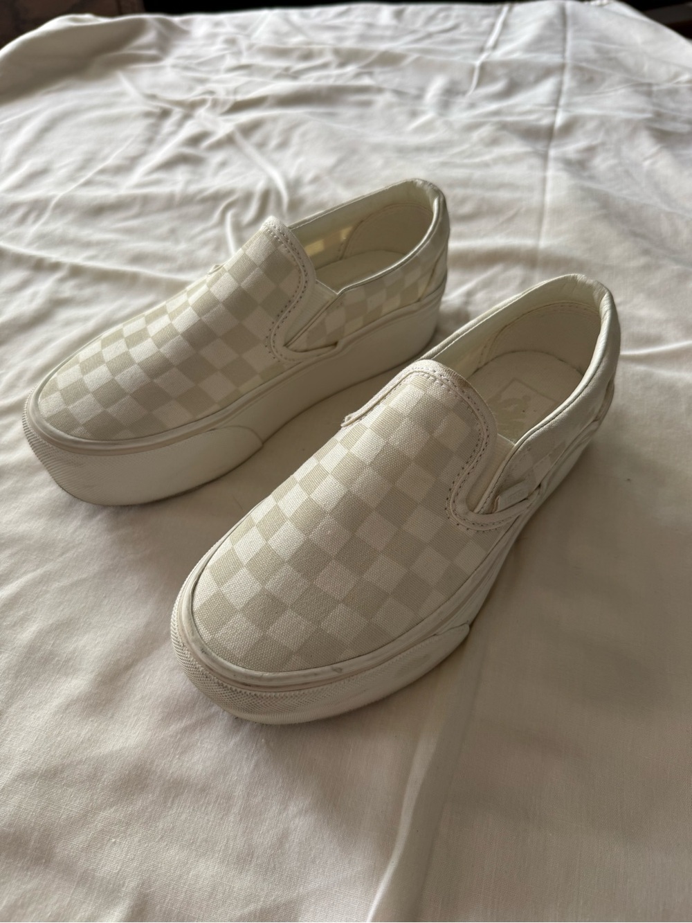 Vans Checkerboard Slip-On Platform Sneakers - Cream & White